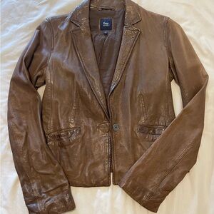 GAP Vintage Brown Blazer-Style Leather Jacket